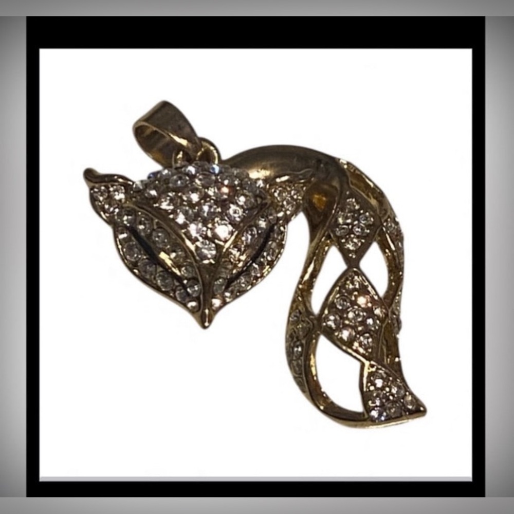 Crystal Gold Tone Articulating Fox Pendant #7630
